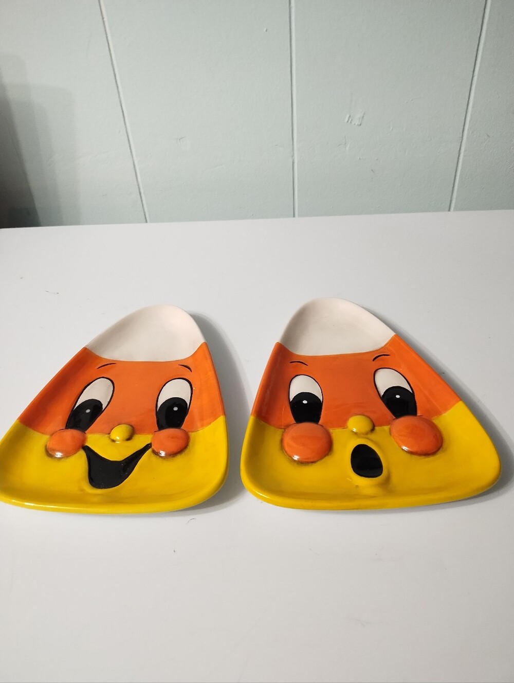 2 Johanna Parker Candy Corn Face Plates - Orange & Yellow